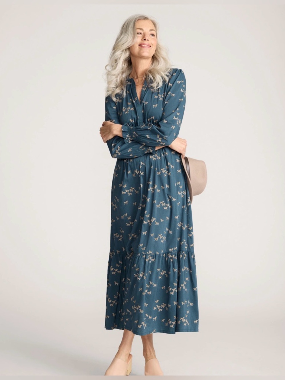 Pendleton ZOE Dress in Teal Wild Horses flowy Midi dress 53% cotton 47% viscose